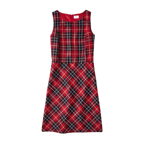 Children's Place Adult Red Black Gold Holiday Plaid Sleeveless Dress NWT Size 16 - Picture 1 of 11
